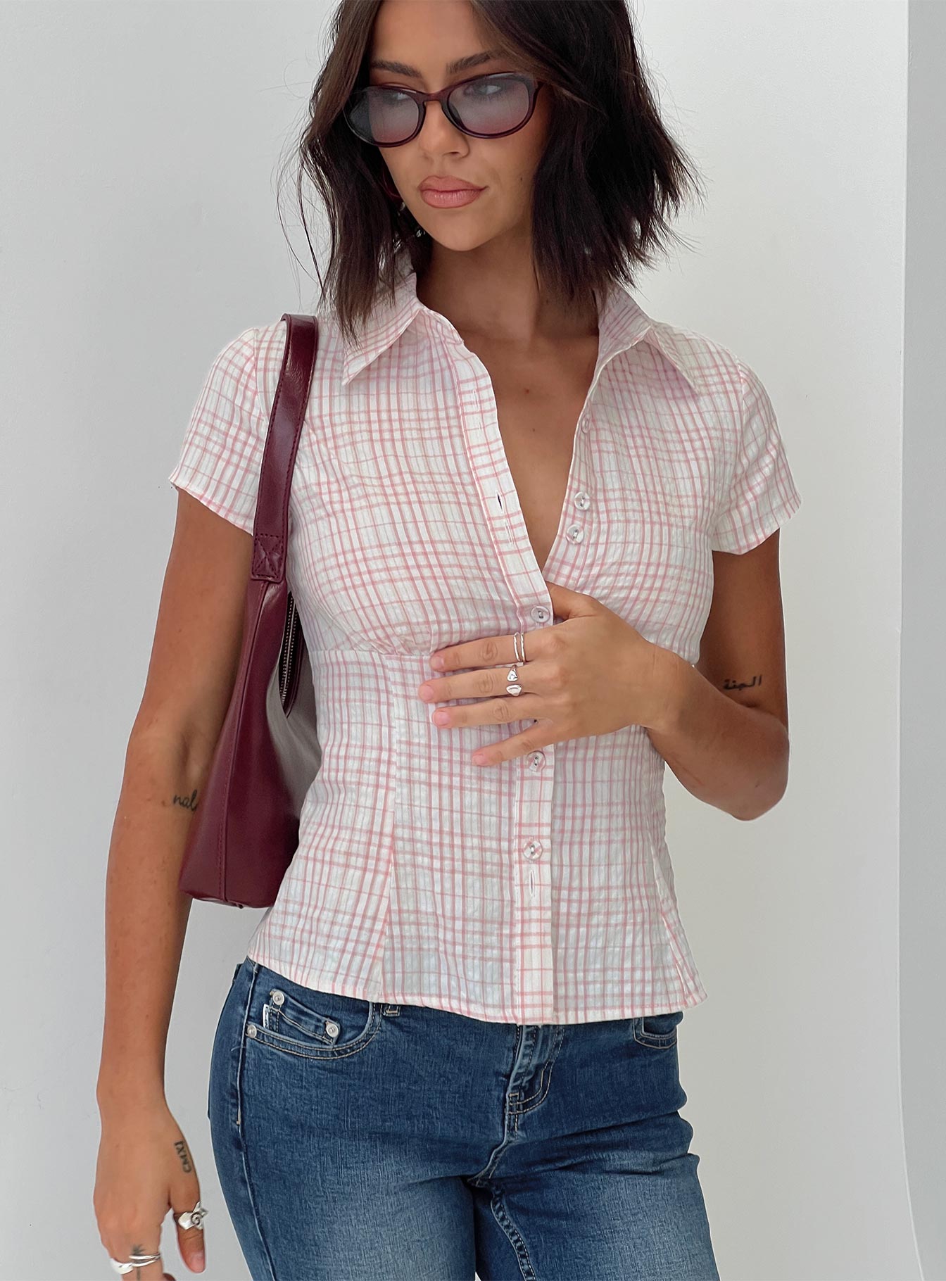 CHLOÉ | TOP A CUADROS ROSAS