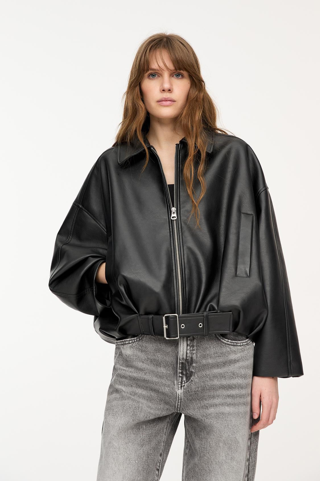 Chaqueta de Cuero Celeste