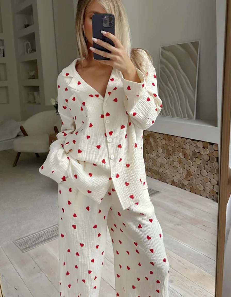 Amarie – Pijama con corazones – Camiseta de manga larga y pantalón