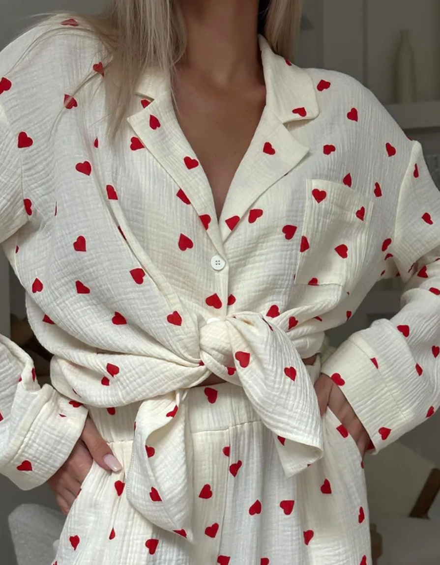 Amarie – Pijama con corazones – Camiseta de manga larga y pantalón
