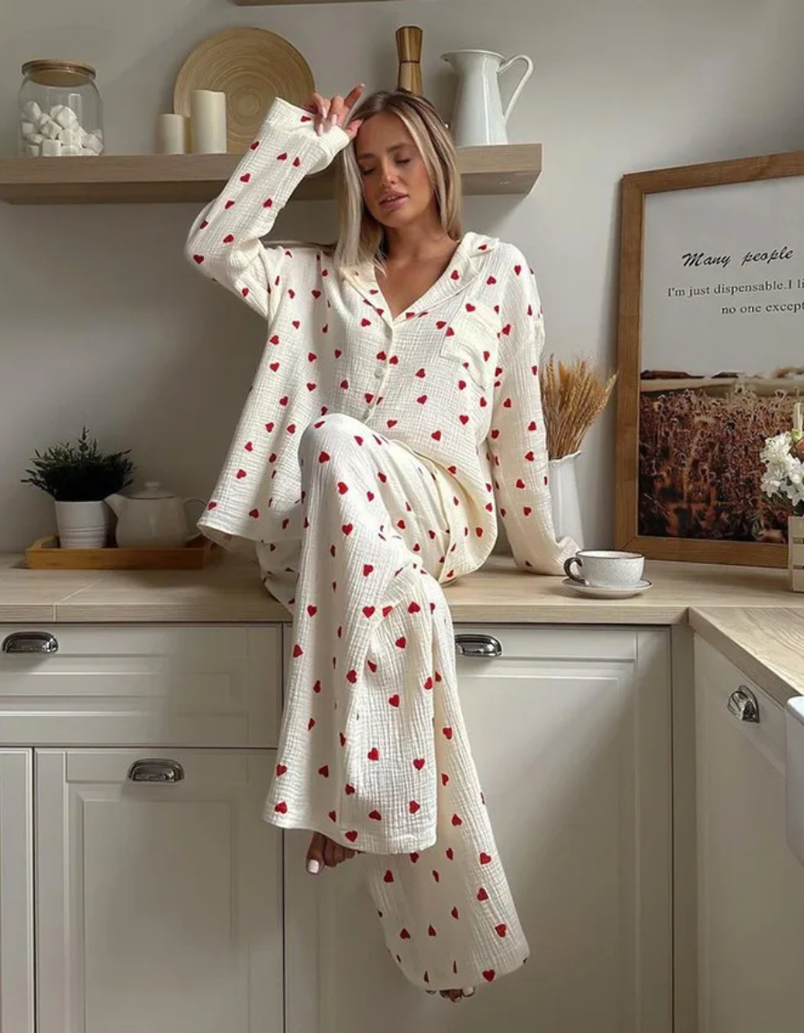 Amarie – Pijama de corazones – Camiseta de manga larga y pantalón