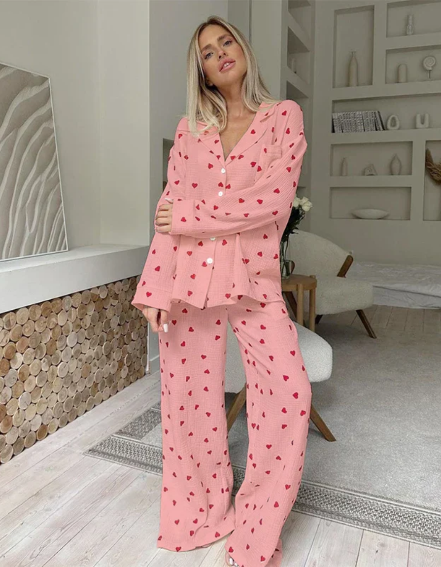 Amarie – Pijama de corazones – Camiseta de manga larga y pantalón