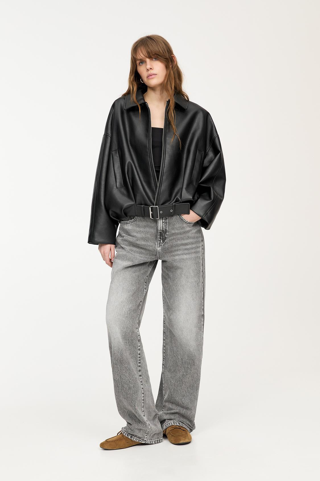 Chaqueta de Cuero Celeste
