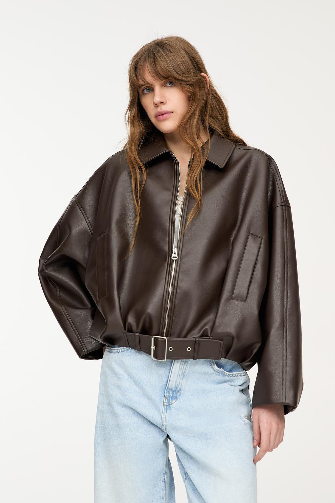 Chaqueta de Cuero Celeste