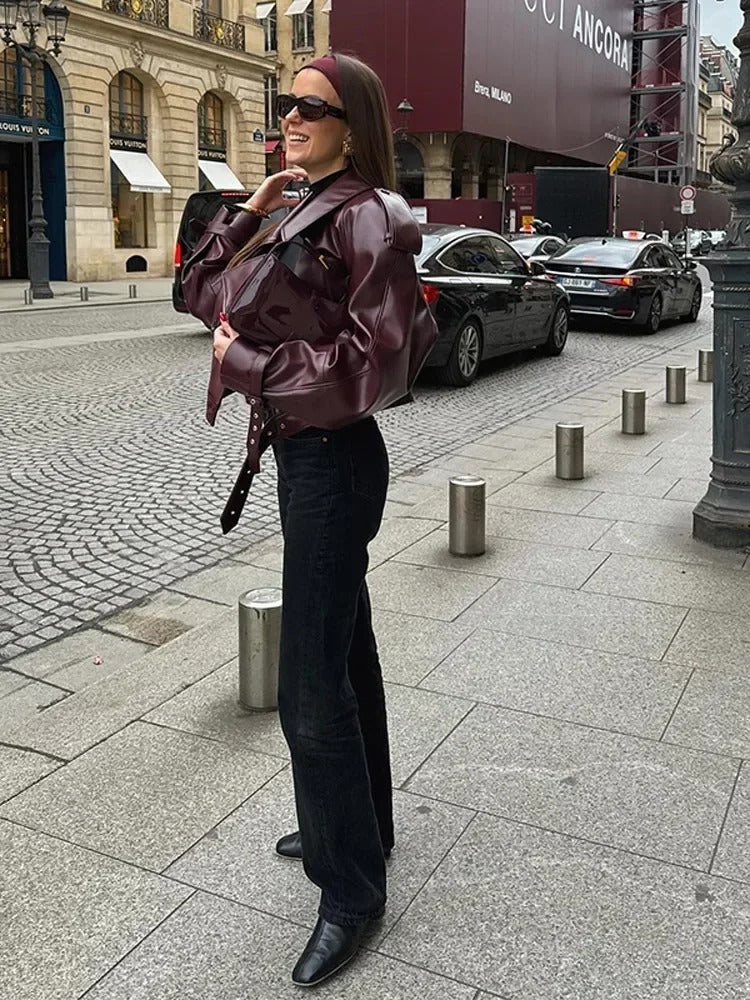 Nola | Chaqueta de Cuero Elegante con Detalles de Lujo en los Hombros