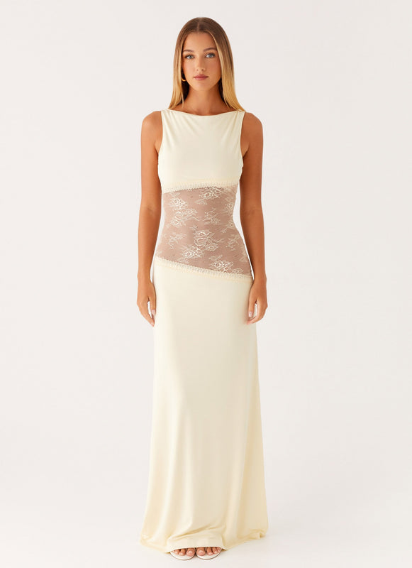 Noelia | Vestido Maxi Elegante con Espalda Desnuda y Detalles de Encaje