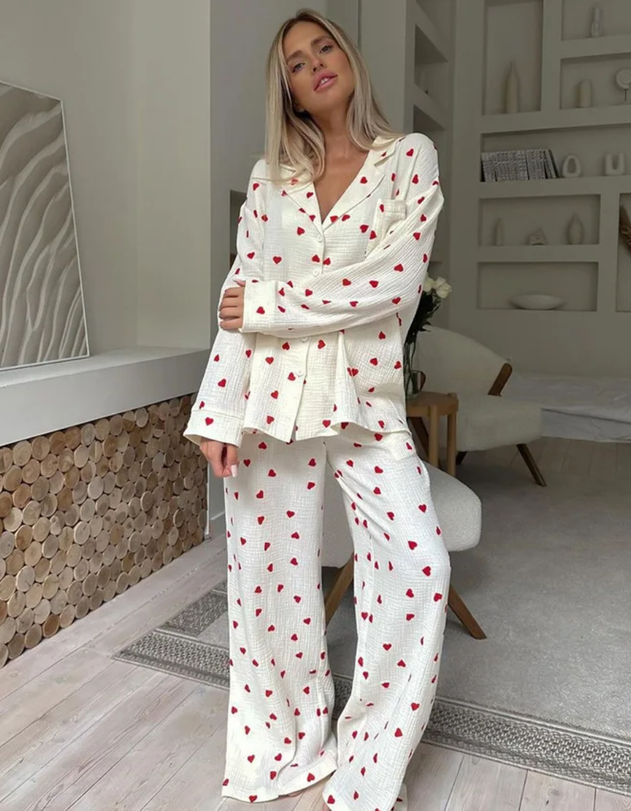 Amarie – Pijama con corazones – Camiseta de manga larga y pantalón