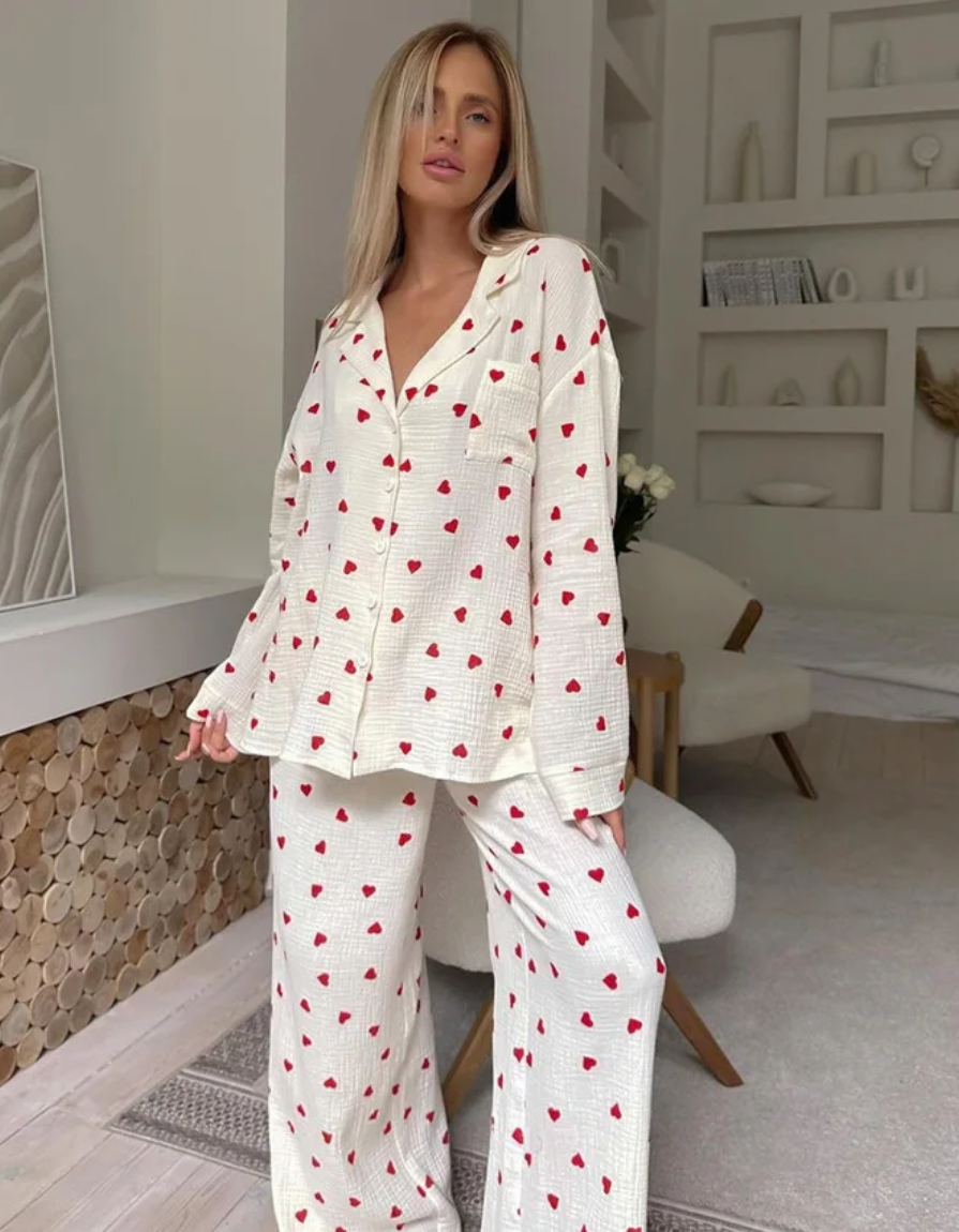 Amarie – Pijama de corazones – Camiseta de manga larga y pantalón