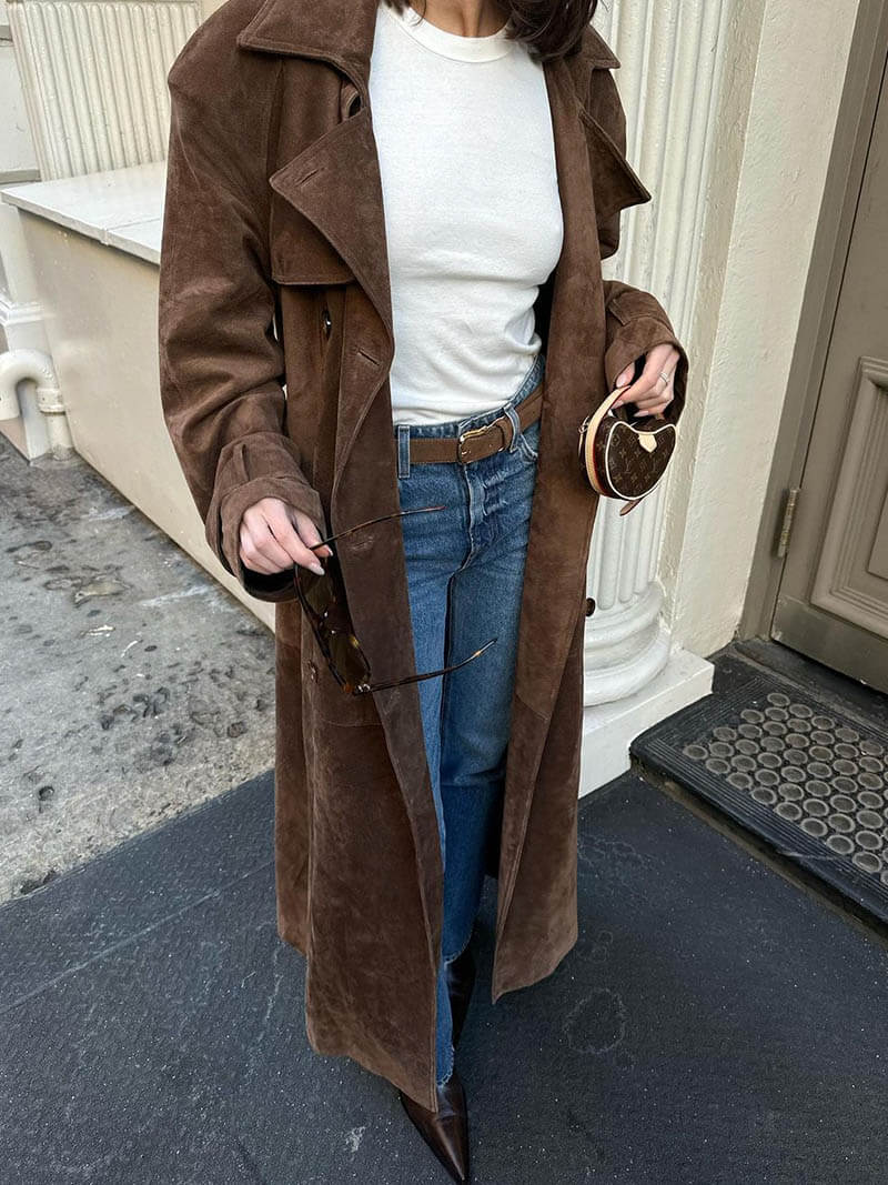 Abrigo Trench Largo de Ante para Mujeres - Sophie