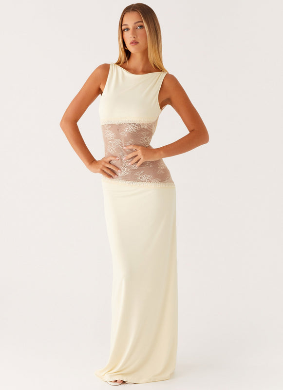 Noelia | Vestido Maxi Elegante con Espalda Desnuda y Detalles de Encaje