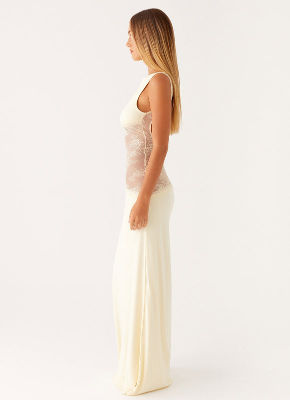 Noelia | Vestido Maxi Elegante con Espalda Desnuda y Detalles de Encaje