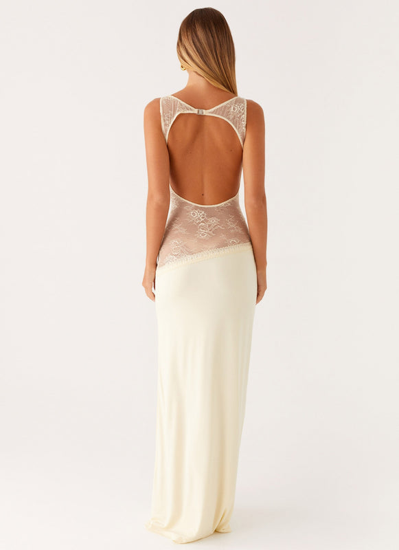 Noelia | Vestido Maxi Elegante con Espalda Desnuda y Detalles de Encaje