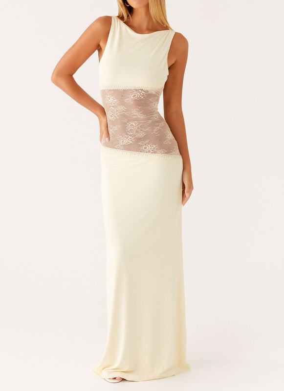 Noelia | Vestido Maxi Elegante con Espalda Desnuda y Detalles de Encaje
