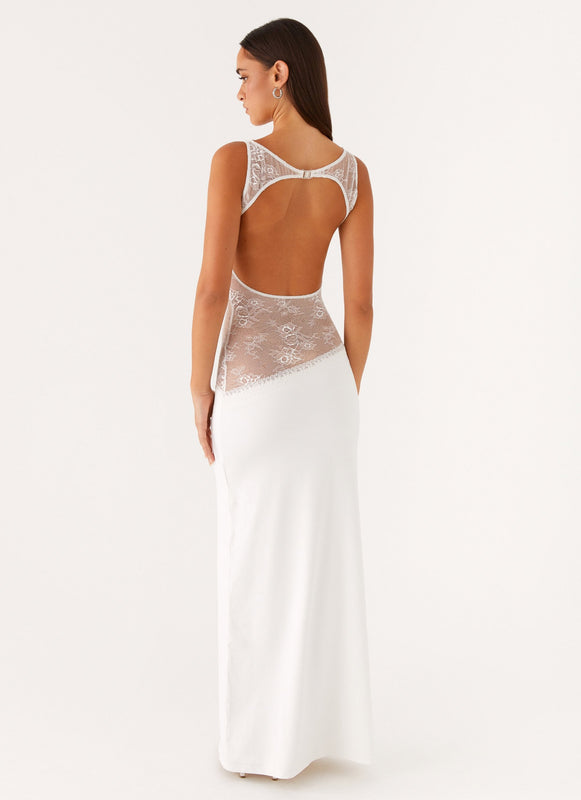 Noelia | Vestido Maxi Elegante con Espalda Desnuda y Detalles de Encaje